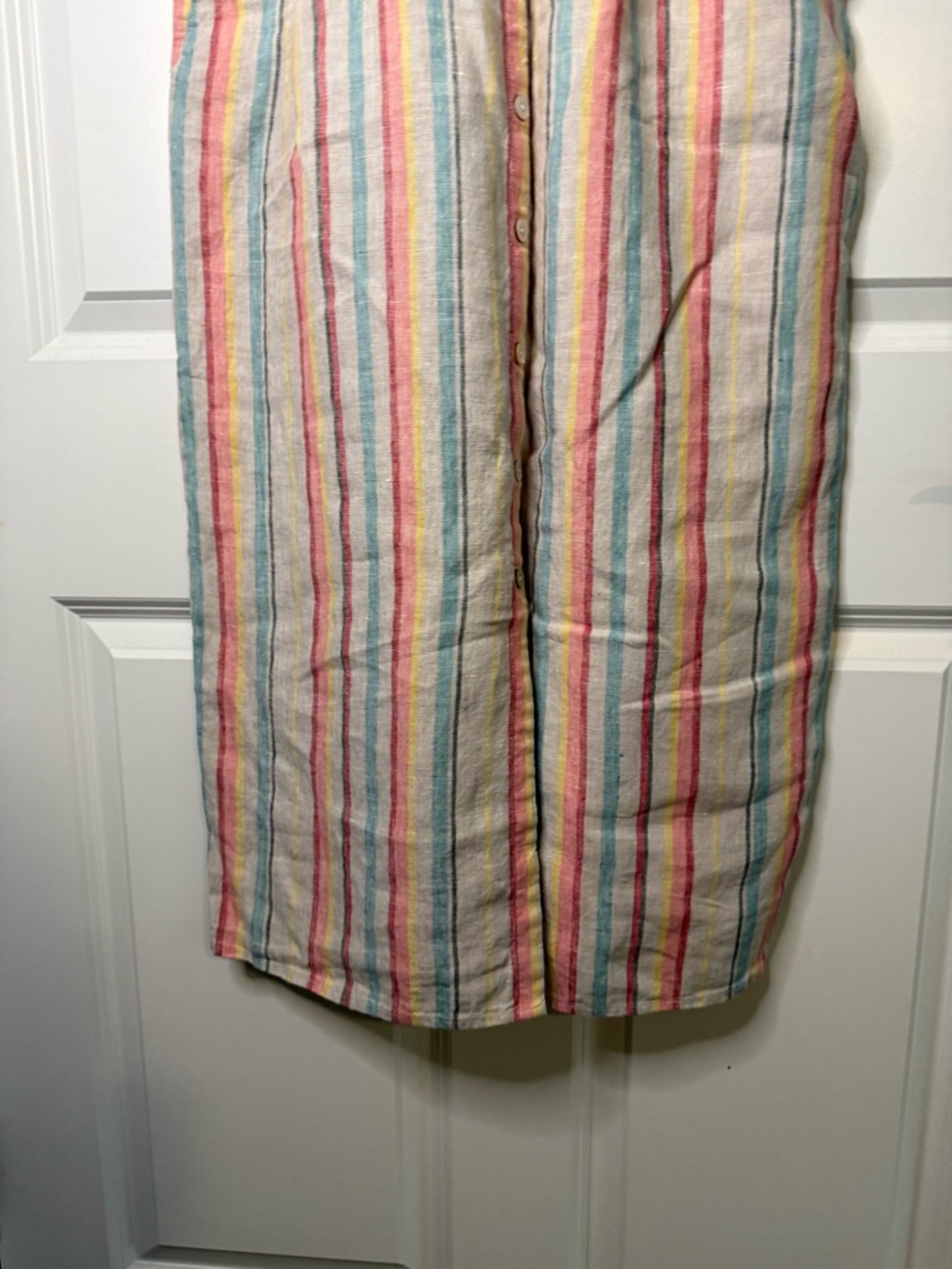 Garnet Hill Linen Pleated Detail Dress Sorbet Stripe Misses 10 - Picture 4 of 7